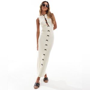ASOS Bow front rib midaxi dress in cream